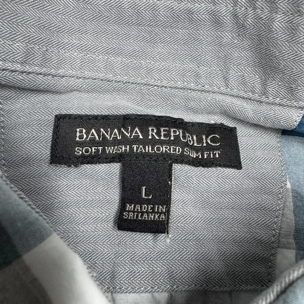 Banana Republic Tailored Slim Fit Plaid Button Up L/S Blue Shirt Men's Size L